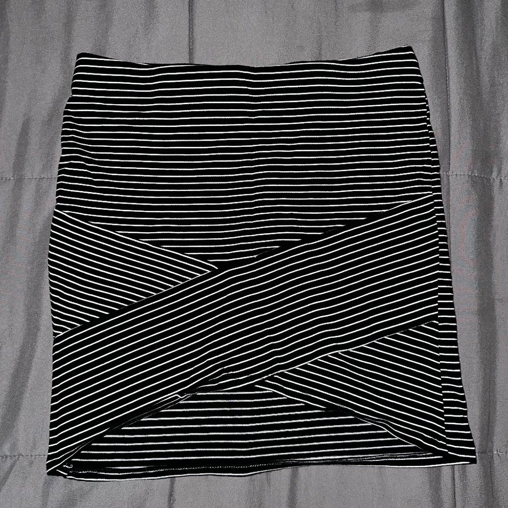 Criss Cross Black and White Striped Mini Skirt